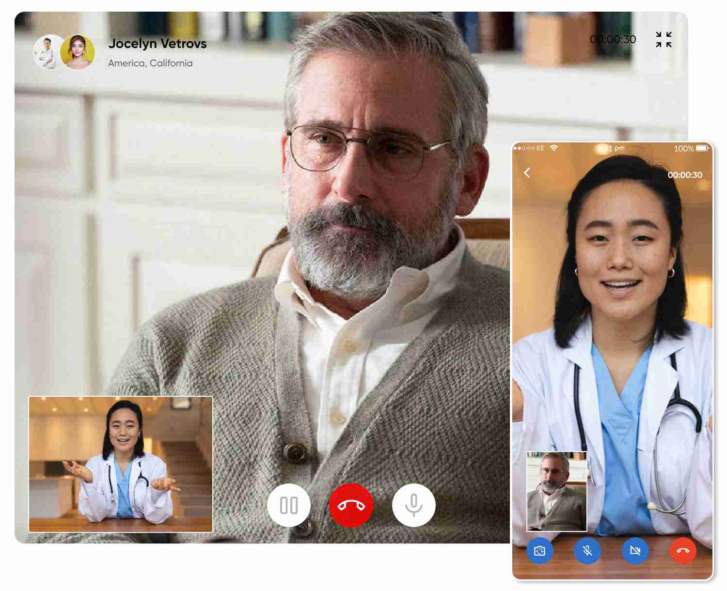 Tablet and mobile view of patient virtually interacting with the provider