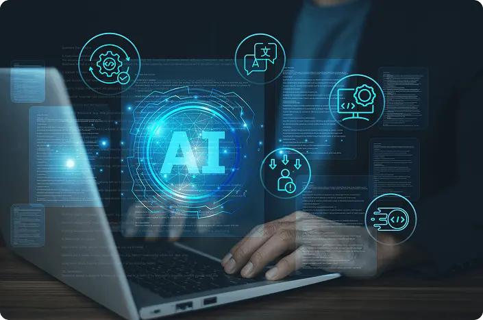 A human using AI code generation feature to generate code quickly with enhanced accuracy and multiple coding languages