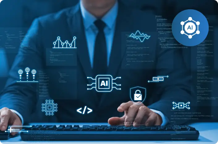 Digital lock and shield icons over data streams, symbolizing AI data security, privacy protection, and compliance with regulations like HIPAA and GDPR