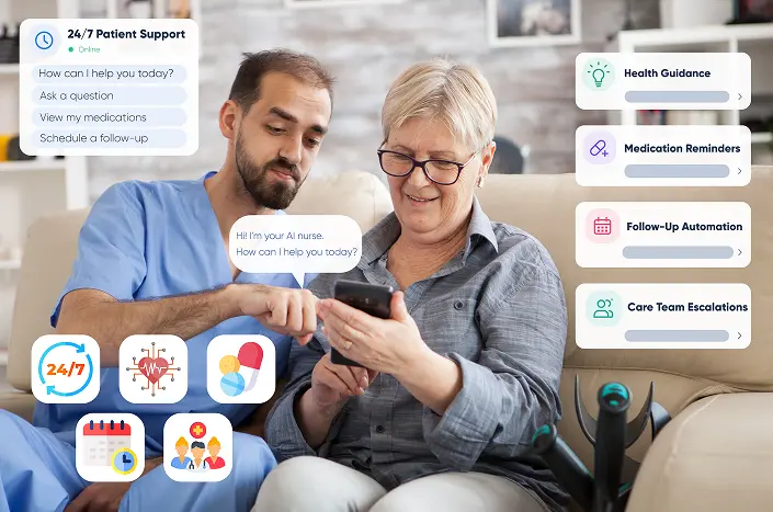 data stack is shown at the center of analytics features derived from the data science field, which can be included in custom healthcare software development