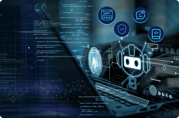 A coder using AI tools for AI-powered code review and fix it through intelligent recommendations making coding accurate and precise