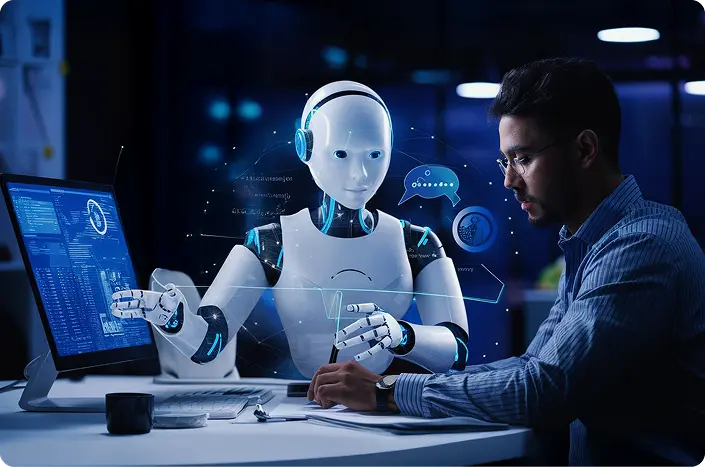 A healthcare professional using AI and data science in healthcare to managing the healthcare data better with increased ease
