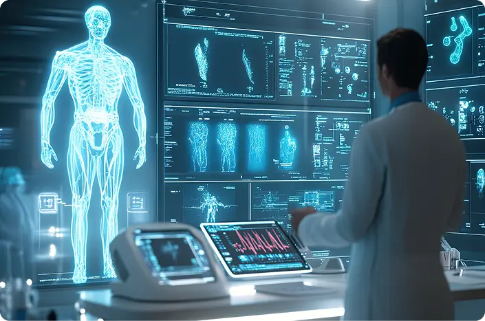 A provider using AI to analyze patients' reports and scan medical scans like CT and MRI scans to get accurate insights