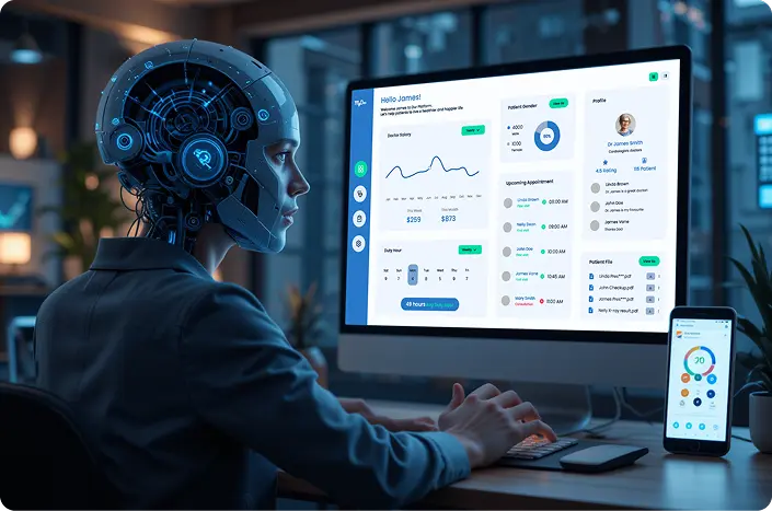 AI analyzing patient data from their test and vitals, and generating insights to predict disease progression and health risks