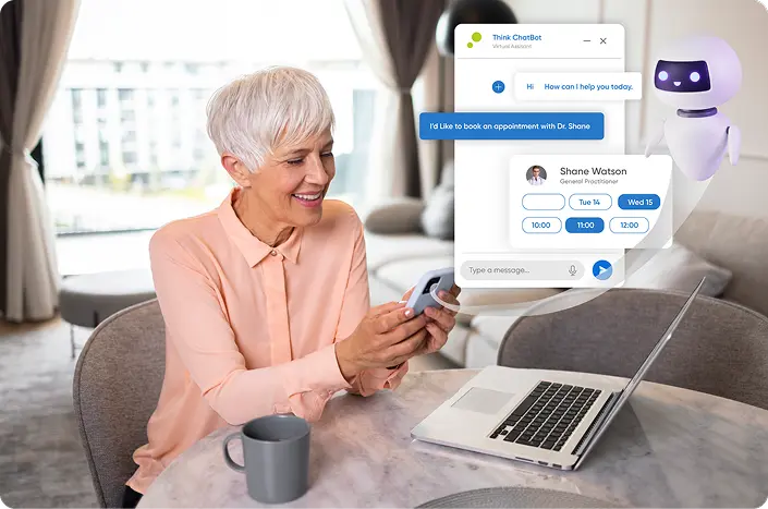 A patient using a healthcare software and AI chatbot to interact with the provider and schedule an appointment