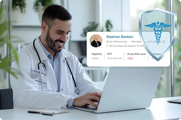 A healthcare provider securely accessing patient data with fully compliant software with advanced security measures