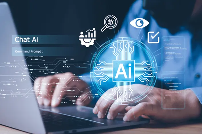 A coder using AI tools for AI-powered code review and fix it through intelligent recommendations making coding accurate and precise