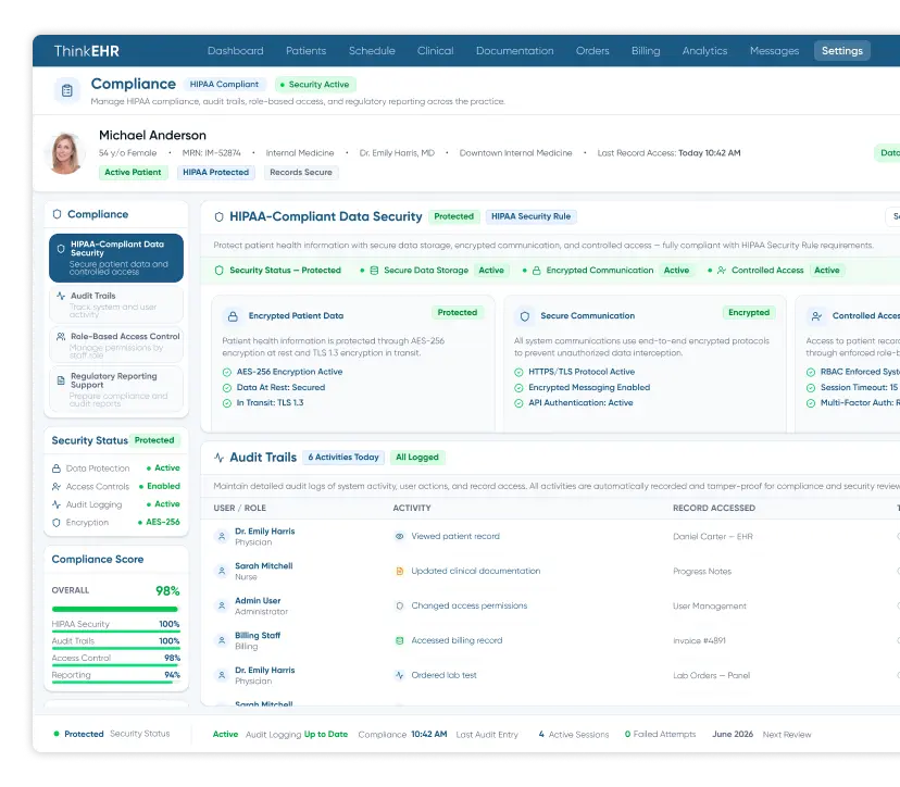 Custom primary care EHR software development with multiple compliance certificates such as HIPAA, GDPR.
