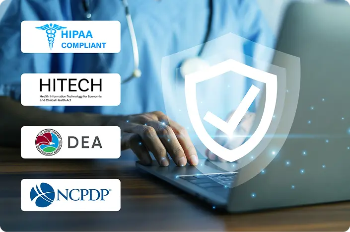Visualization of various healthcare compliances and security certifications safeguarding patient information