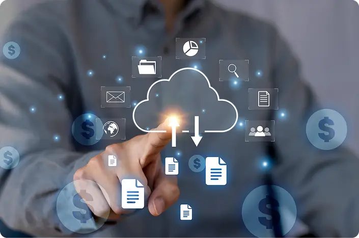 a healthcare provider access data over cloud platform as shown with logos