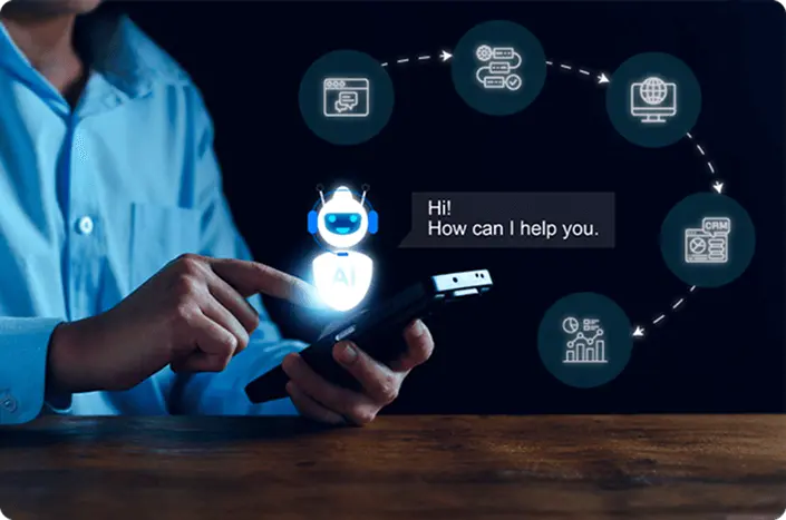 A human using custom AI solutions with features tailor made for their business workflows, technologies, and specific domain language