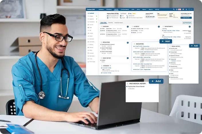 A healthcare provider effectively using custom healthcare technology and dashboards to manage patient data and healthcare information
