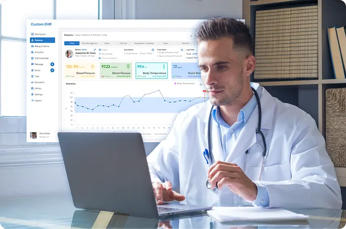 A healthcare provider looking at a custom dashboard showing all the patient data in graphs and numbers