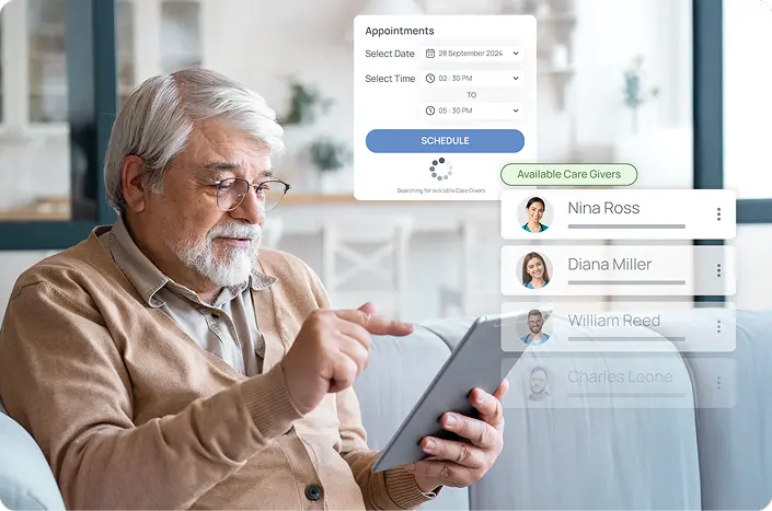 A patient interacting with a mobile health app through the voice assistant and asking questions to the AI-driven chatbot