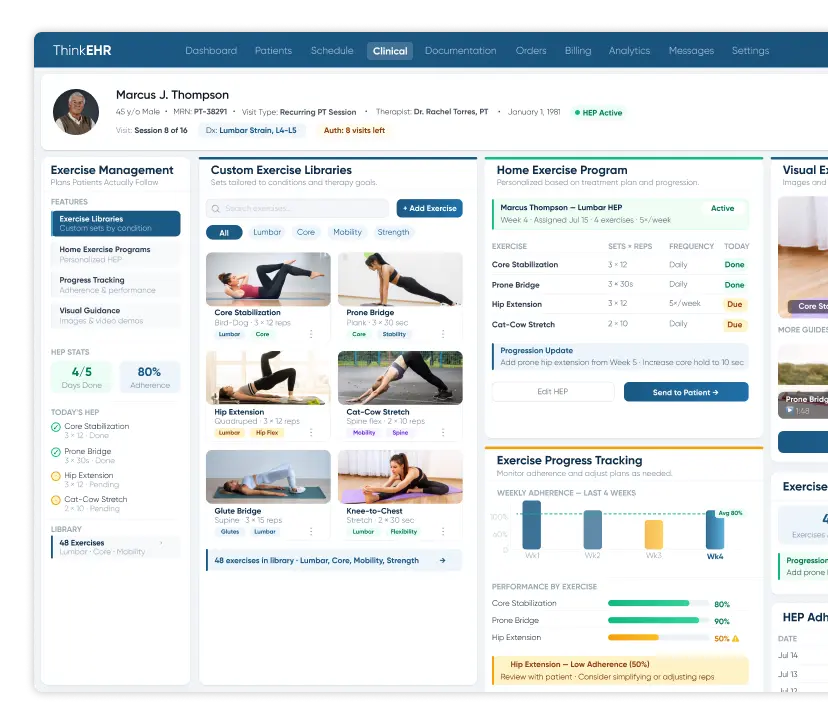 Custom primary care EHR software with financial analytics window showing billing stats
