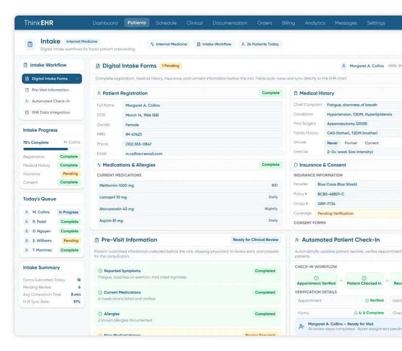 Custom Primary care EHR software with patient intake form pop-up