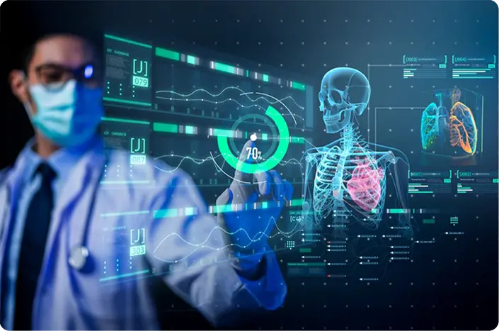 A healthcare provider using AI tools to analyze patients' medical scans to diagnose their health condition more quickly and accurately