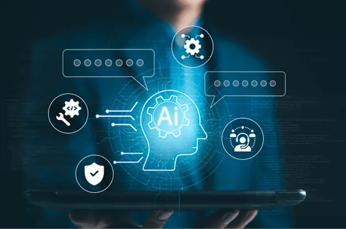 An interface showing scalable AI solutions with infrastructure that are capable of integrating new technologies like machine learning, automation, and deep leaning AI