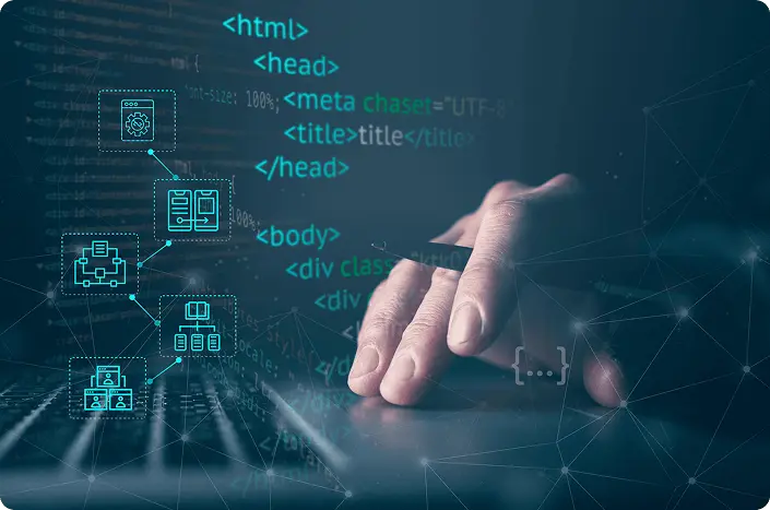A person using natural language to create code and develop an software or application with just giving a simple written description
