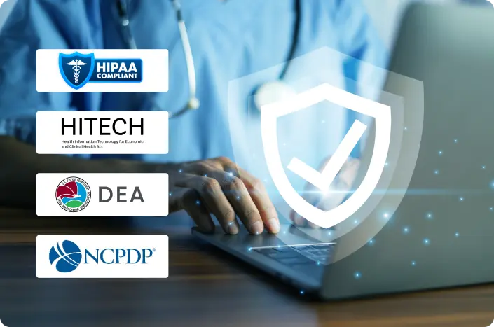 Visualization of various healthcare compliances and security certifications safeguarding patient information