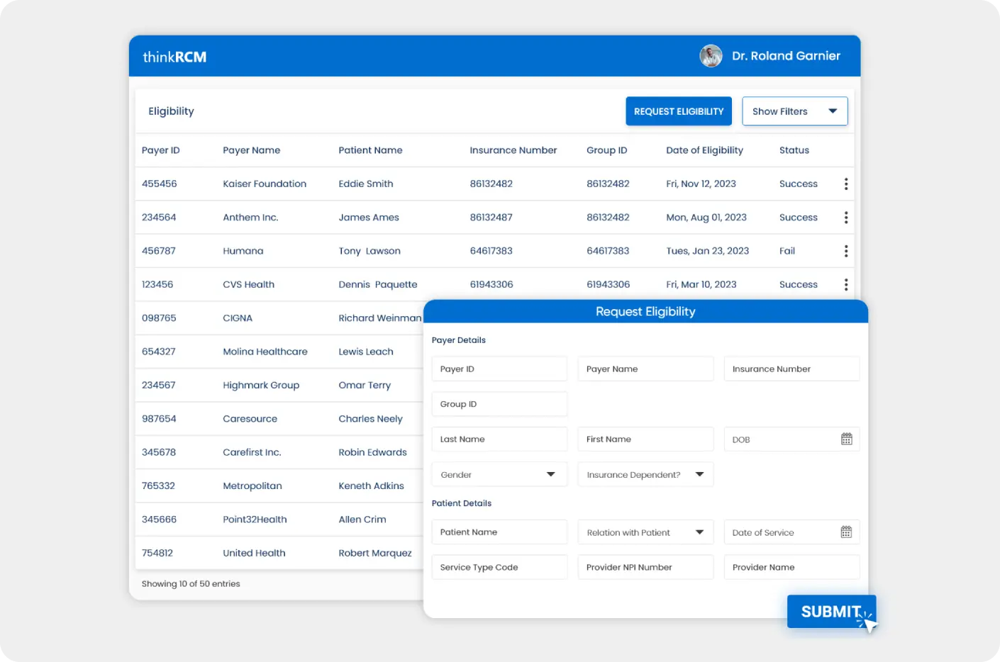 A dashboard of RCM software on monitor and iPad with eligibility verification screen
