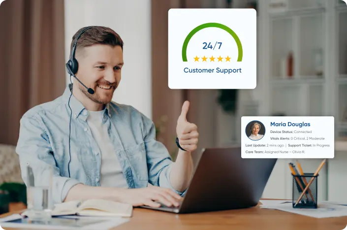 A helpdesk support team member solving queries of patients and providers continuously and quickly
