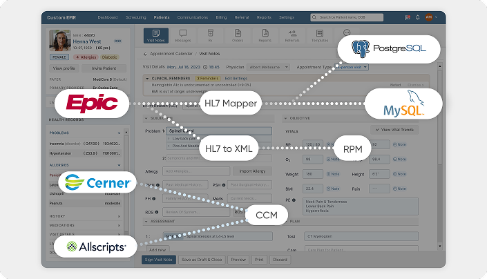 A dashboard with different EHR systems connected with your system to retrieve information Image