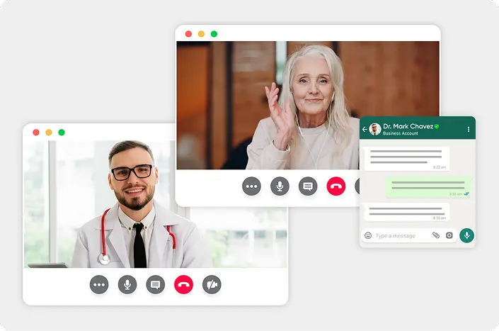 Patient and provider connected with each other for digital front door healthcare with chat functionality to show omnichannel patient engagement