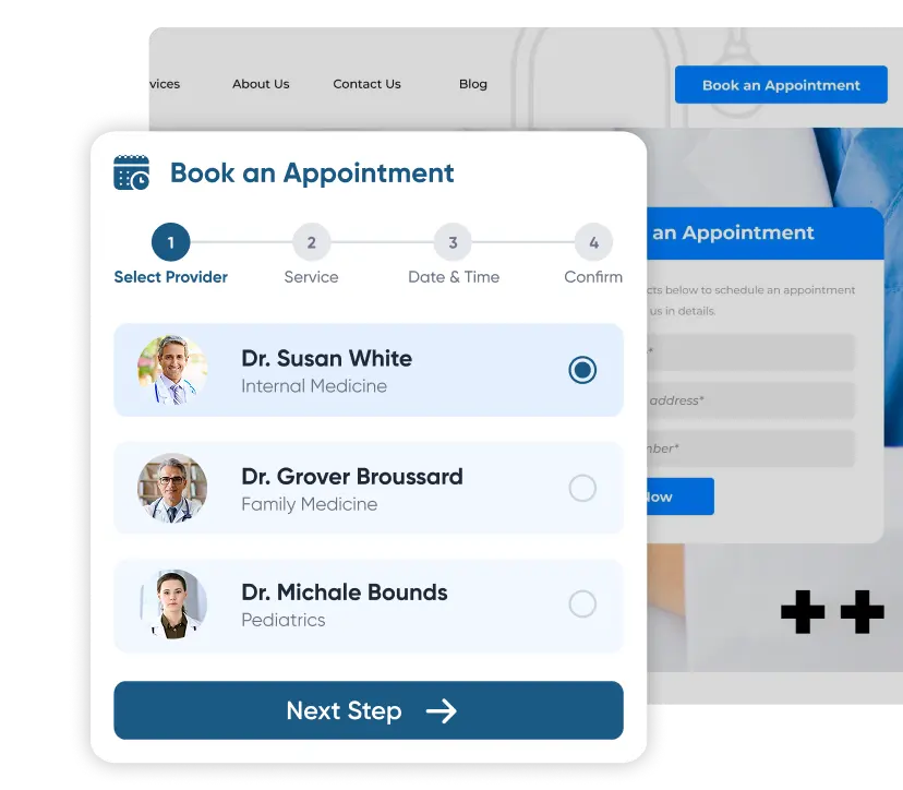 Patient appointment scheduling screen on custom EHR