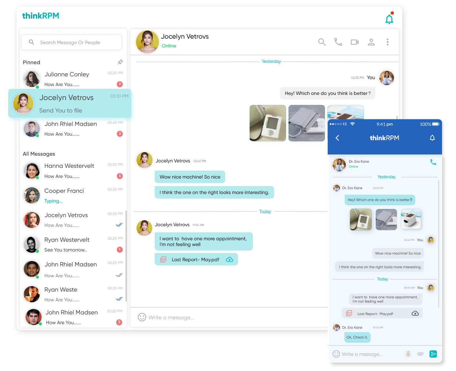 Tablet and mobile view of a patient having safe and secure messaging with the provider.