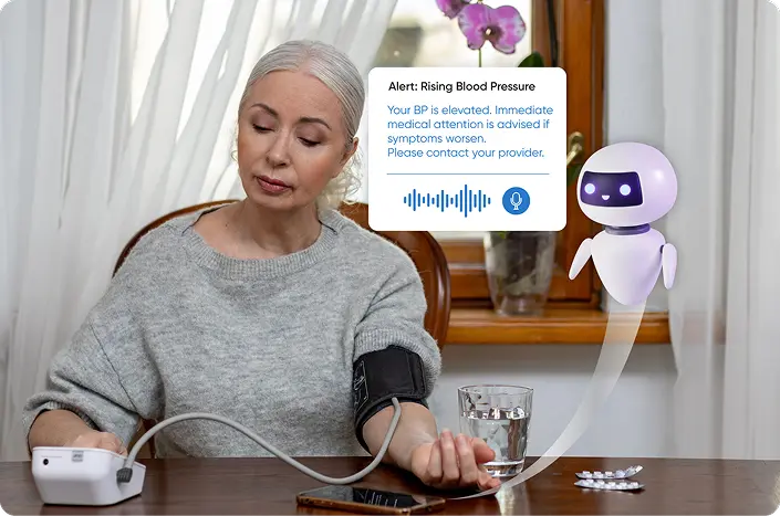 A patient getting personalized suggestions and recommendations from AI on their vital reading in real-time