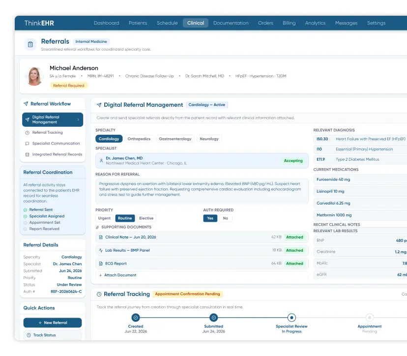 Patient referral window in custom primary care software