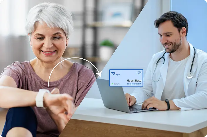 A healthcare provider tracking real-time patient vitals and activity levels through a wearable medical device