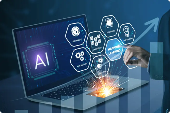 An interface showing scalable AI solutions with infrastructure that are capable of integrating new technologies like machine learning, automation, and deep leaning AI