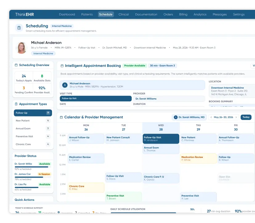 Calendar in custom primary care EHR software with appointment selection window