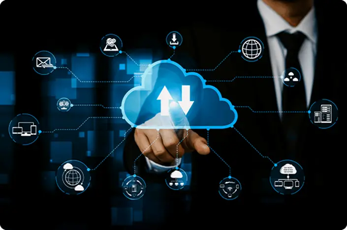 A screen showing seamless integration features with cloud and API infrastructure that easily integrates with multiple platforms such as ERPs, EHRs, and CRMs
