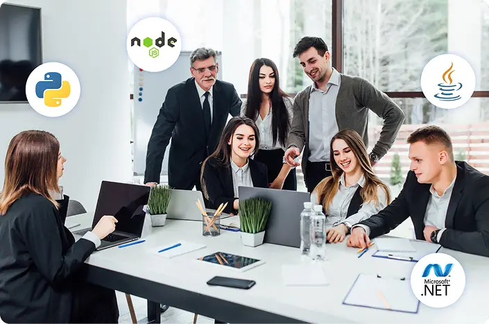 A team of healthcare technology experts and developers developing custom healthcare technology for a healthcare organization