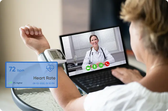 A patient using telemedicine services to connect with their healthcare provider virtually and sharing their health vitals in real-time