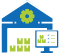 Icon representing warehouse management platform with a storage shelves symbol.