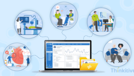 EHR integration dashboard connecting multiple specialty practices like cardiology, radiology, and behavioral health.