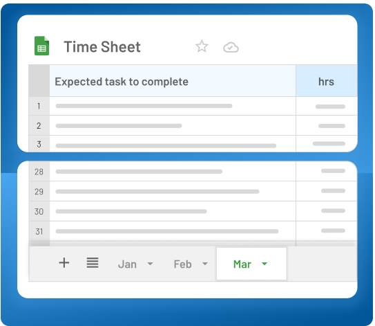 Monthly timesheet of completed tasks with the exact hours required to complete each task.