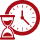 Hourglass and clock icon representing lengthy clinical documentation process.