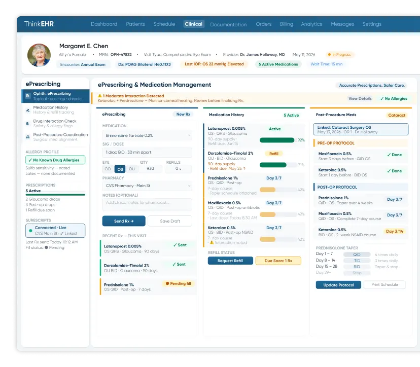 Custom primary care EHR software with financial analytics window showing billing stats