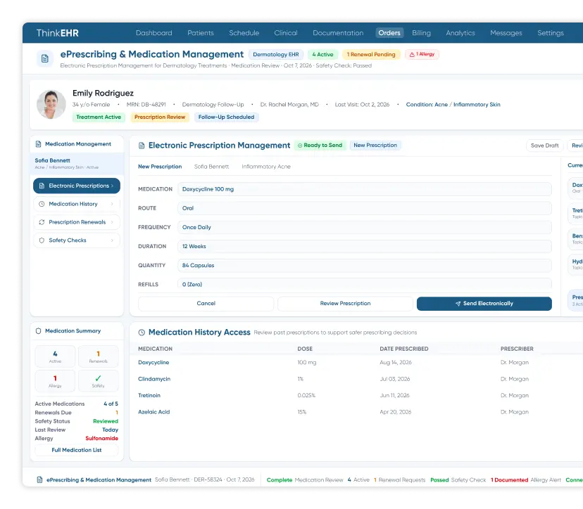 Custom primary care EHR software with financial analytics window showing billing stats