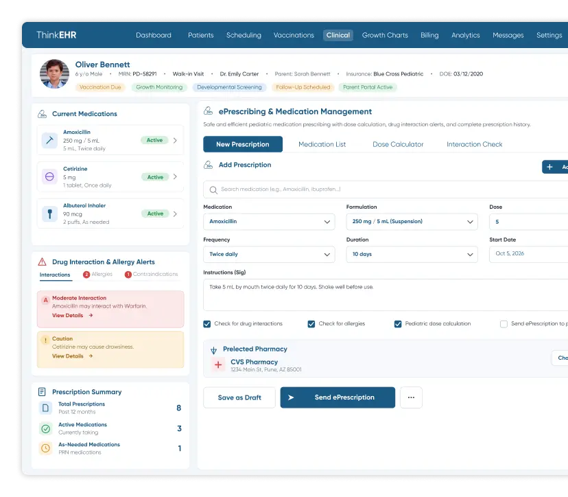Custom primary care EHR software with financial analytics window showing billing stats