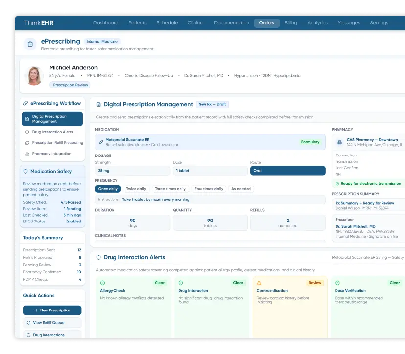 Prescription pop-up window in custom primary care software