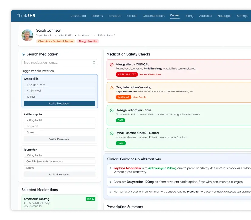 Custom primary care EHR software with financial analytics window showing billing stats