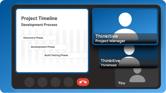 Tablet view of project manager having a video call with the client sharing details of the project timeline and goals.