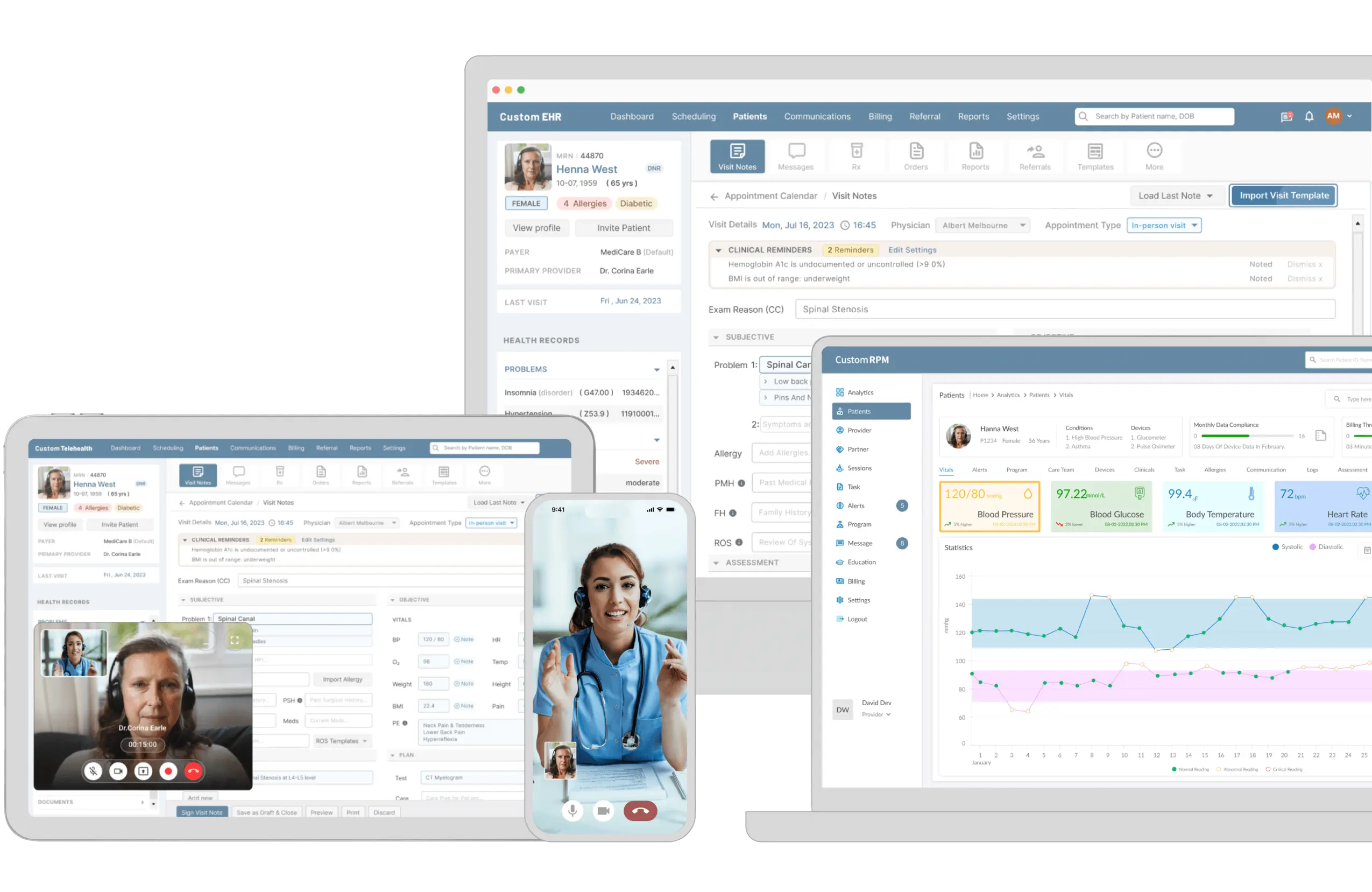 custom healthcare software solution showing different dashboards and software screens