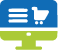Icon representing online e-commerce platform with a shopping cart and computer screen symbol.